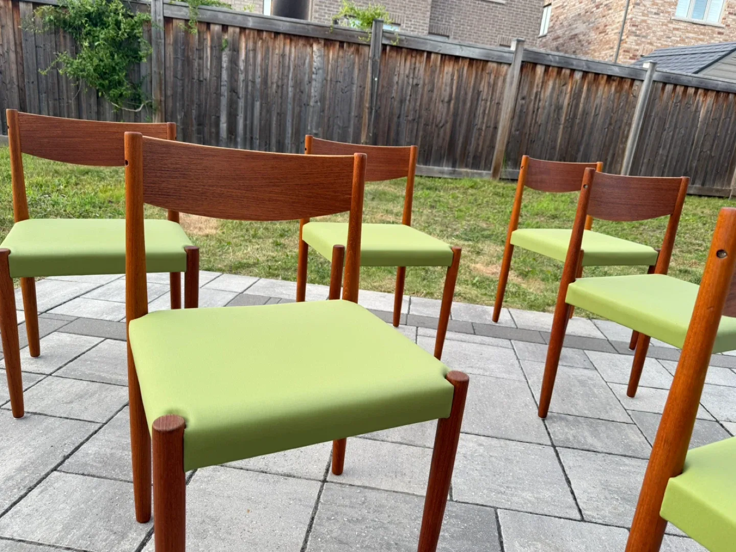 Set of 6 Vintage Teak Dining Chairs - Green image indicator(8)