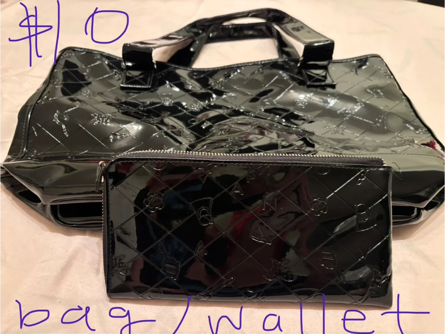 Avon Black Patent Bag and Wallet Set thumbnail
