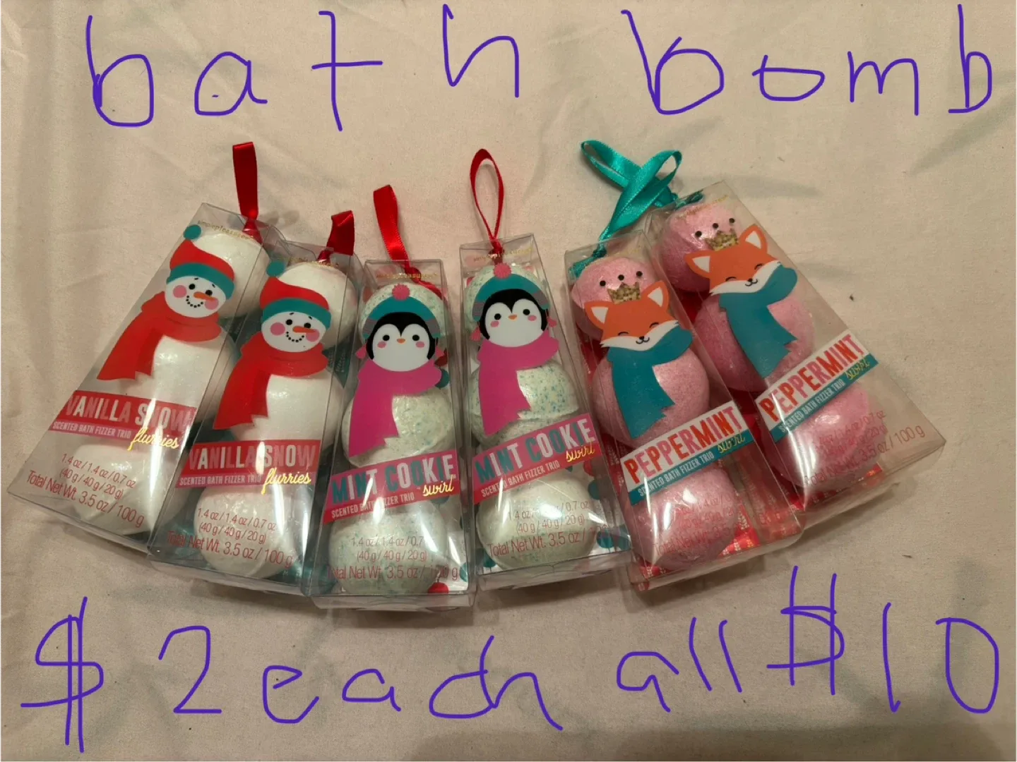 Bath Bomb Set (Vanilla Snow, Mitoke, Peppermint) thumbnail