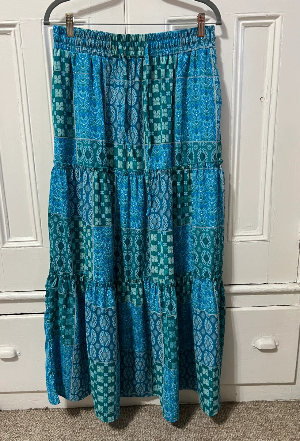 Boho Maxi Skirt - Blue/Green Pattern