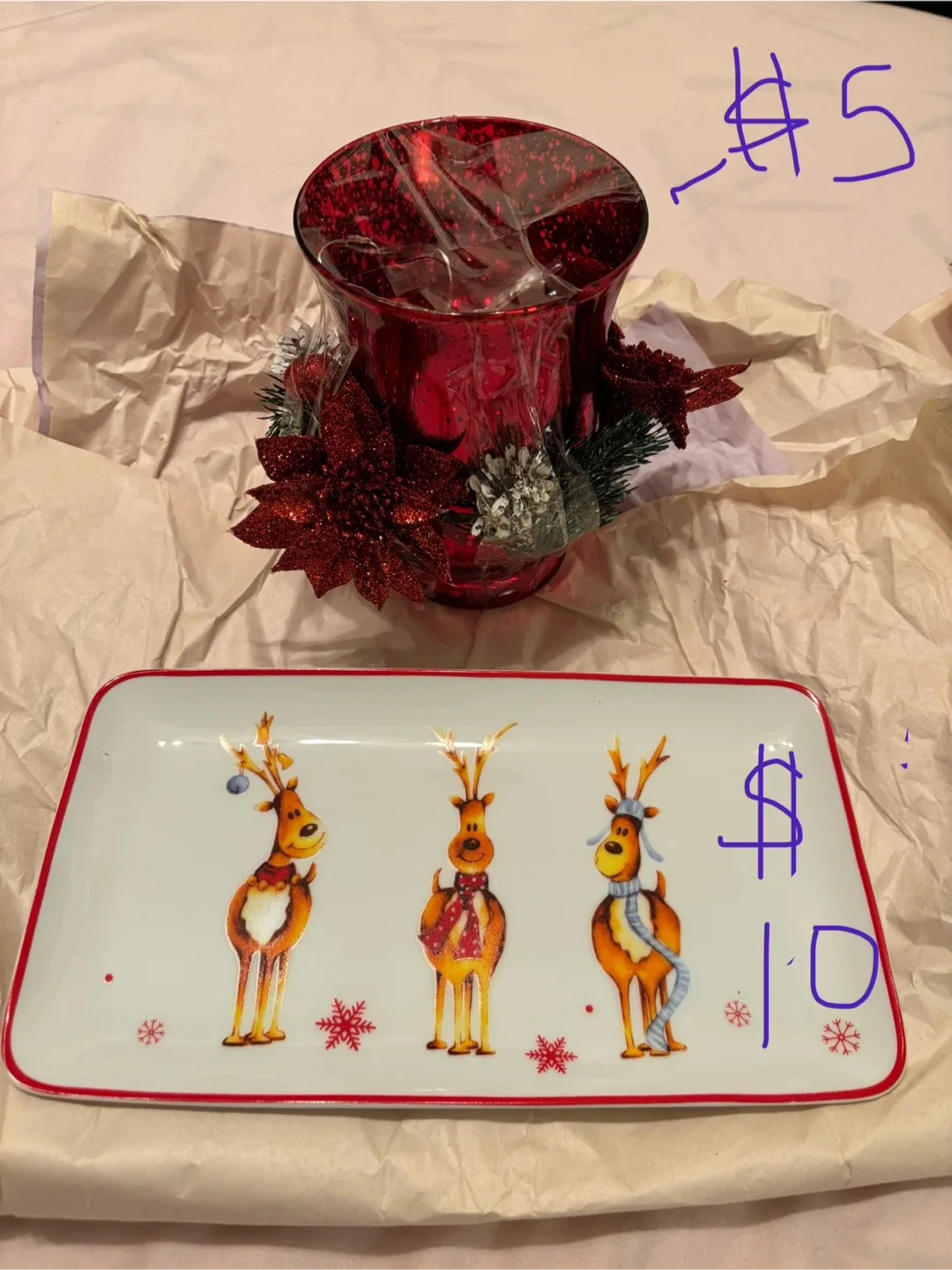 Festive Red Vase & Reindeer Platter Set thumbnail