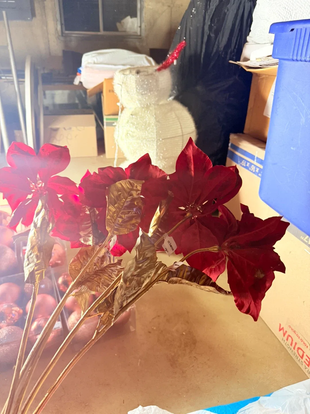 Poinsettia Christmas Flower Decoration white and red image indicator(3)