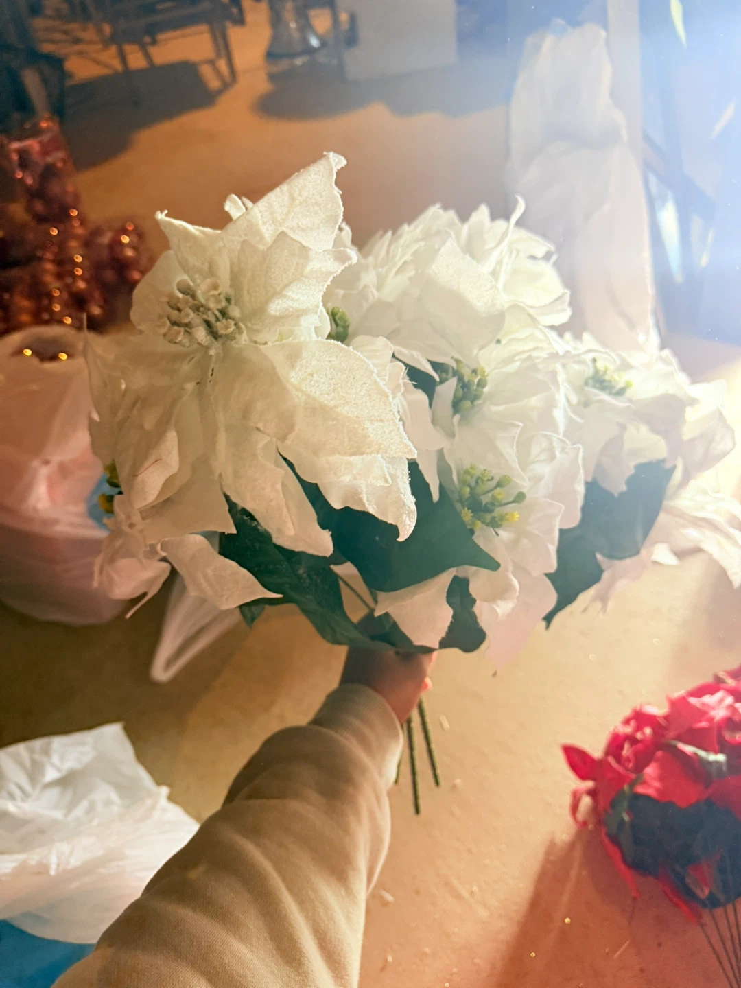 Poinsettia Christmas Flower Decoration white and red