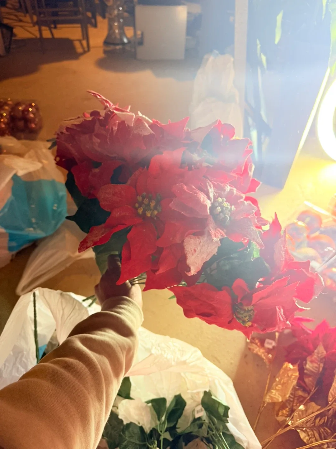 Poinsettia Christmas Flower Decoration white and red image indicator(2)