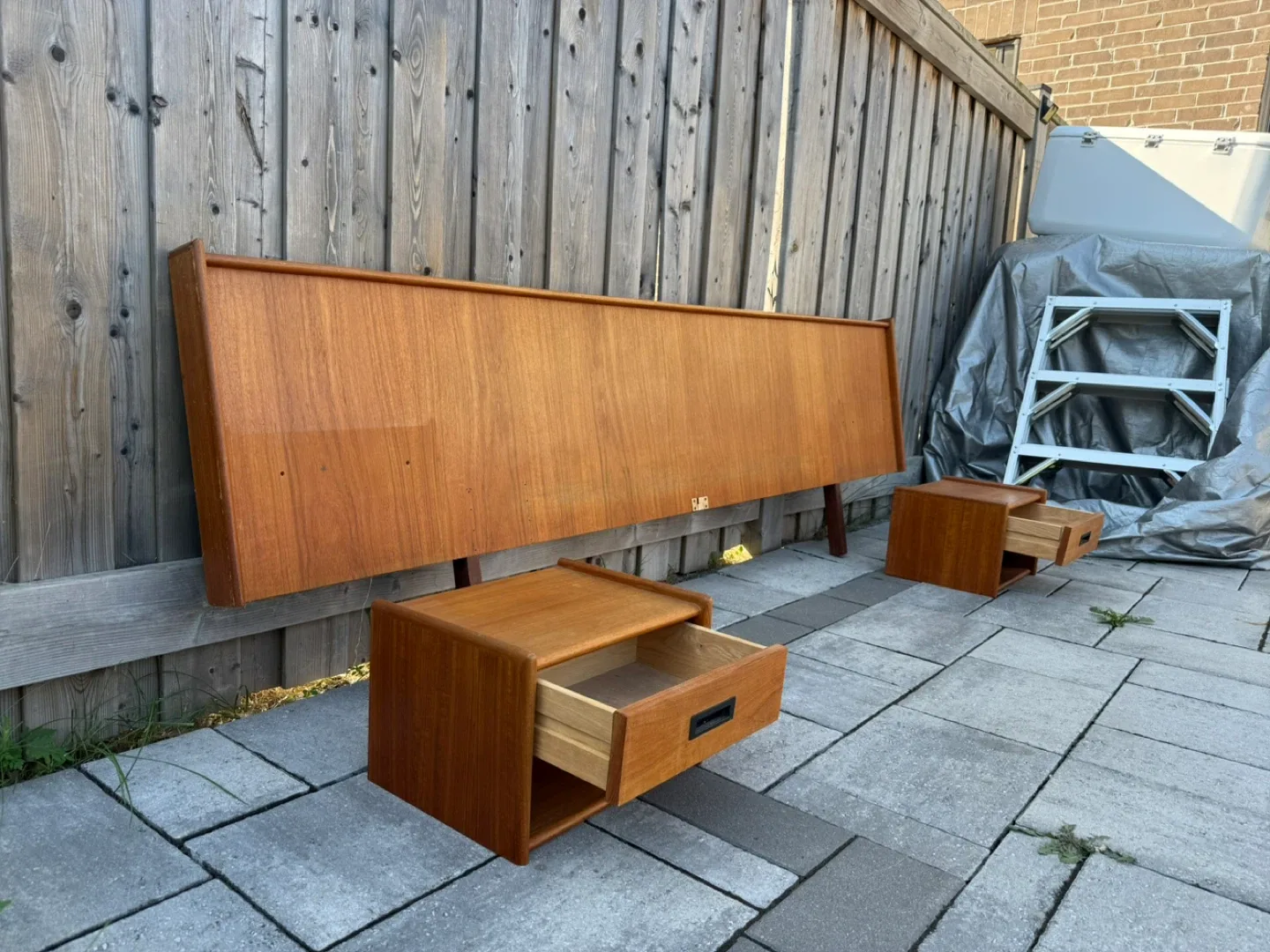 Mid-Century Modern Teak Headboard & Nightstands image indicator(3)