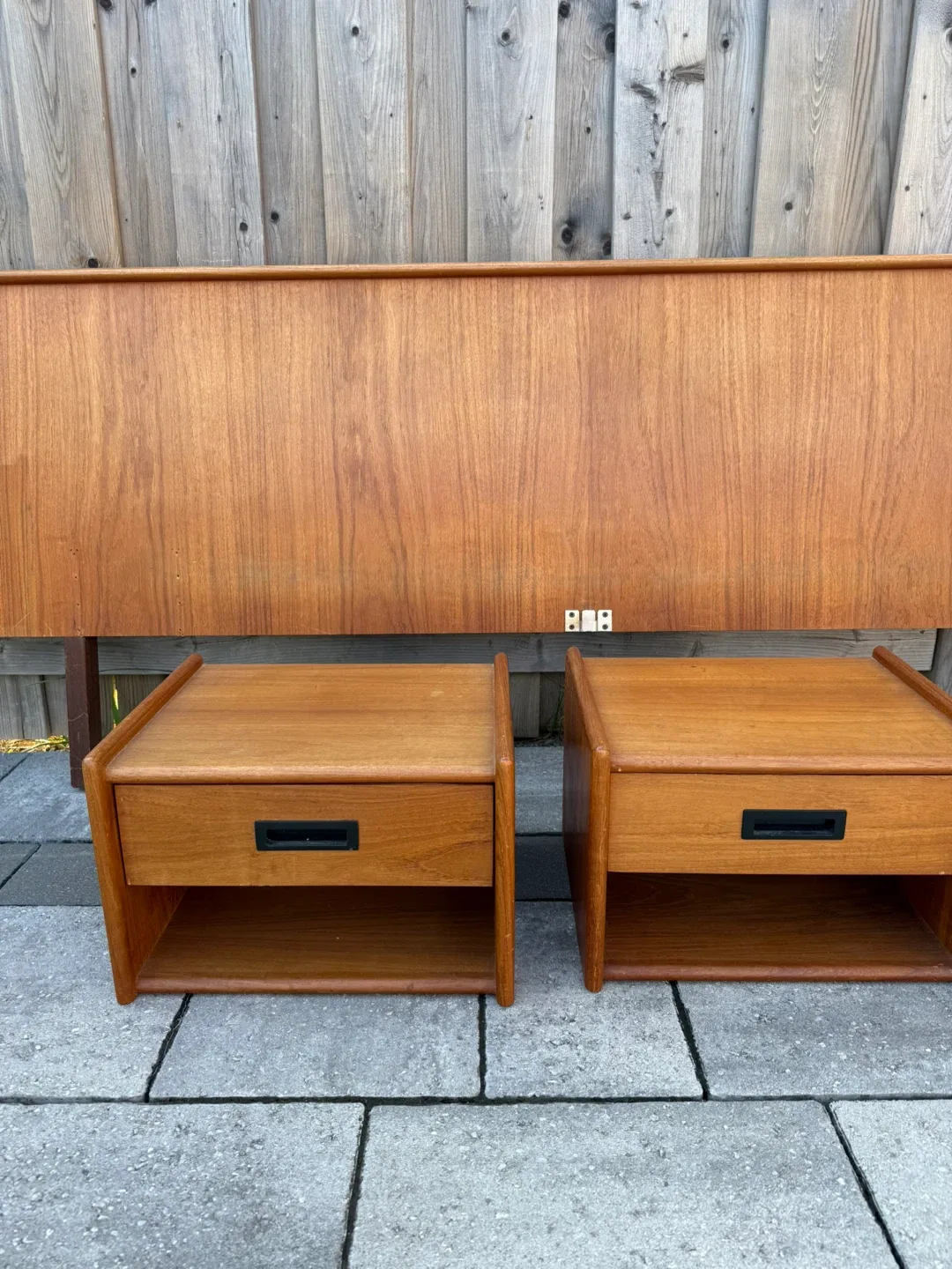 Mid-Century Modern Teak Headboard & Nightstands image indicator(10)