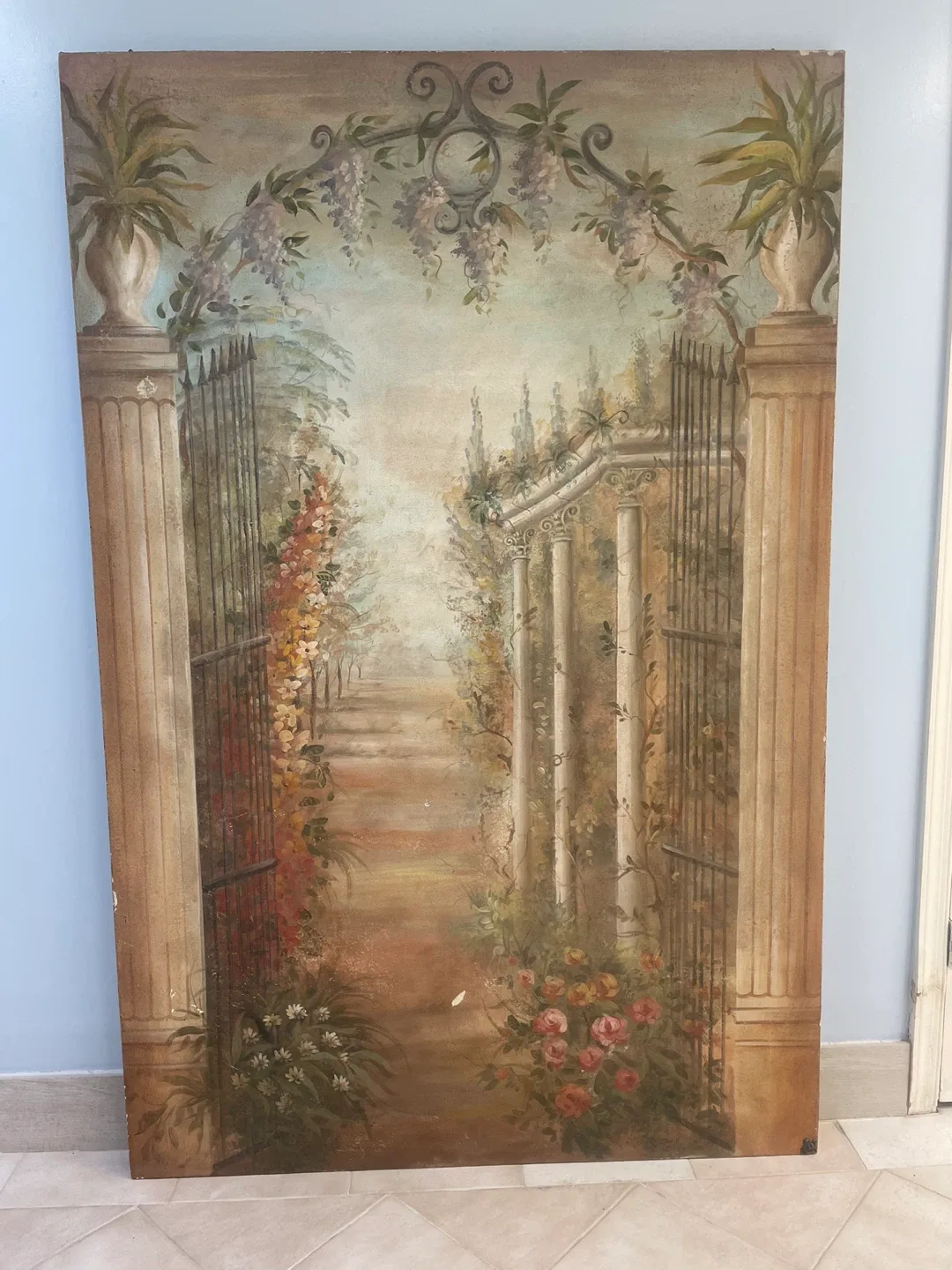 Vintage Garden Scene Mural Painting thumbnail