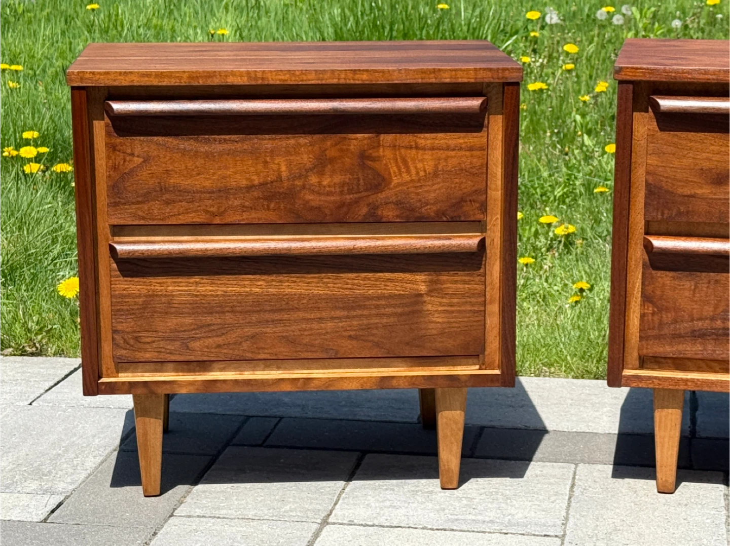 Mcm Walnut 2-Drawer Nightstand Refinished - photo 3