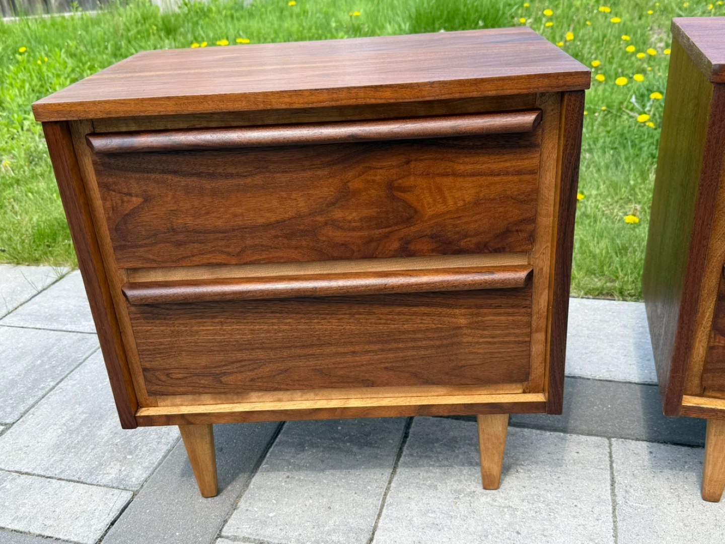 Mcm Walnut 2-Drawer Nightstand Refinished - photo 4