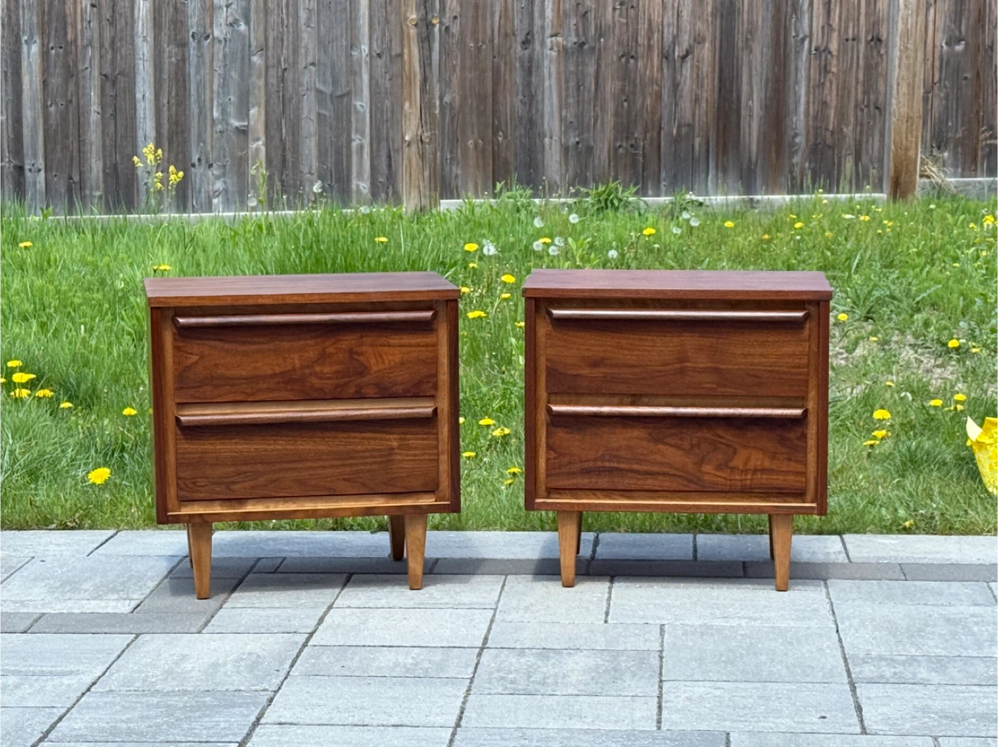 Mcm Walnut 2-Drawer Nightstand Refinished - photo 2