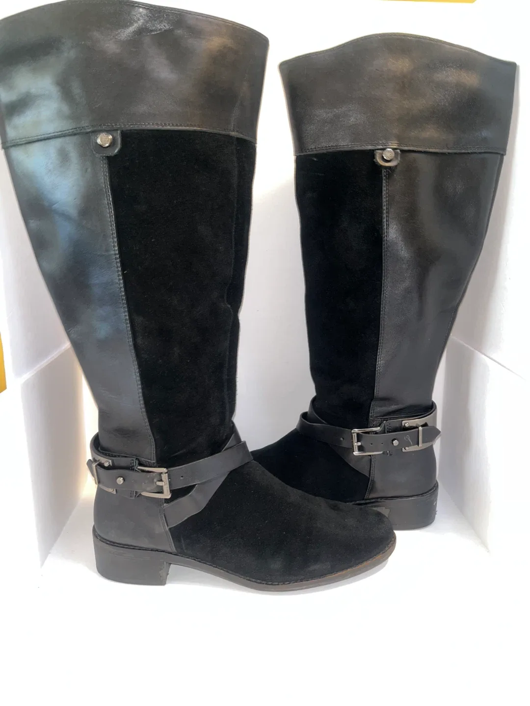 Vince Camuto Black Leather & Suede Knee High Boots