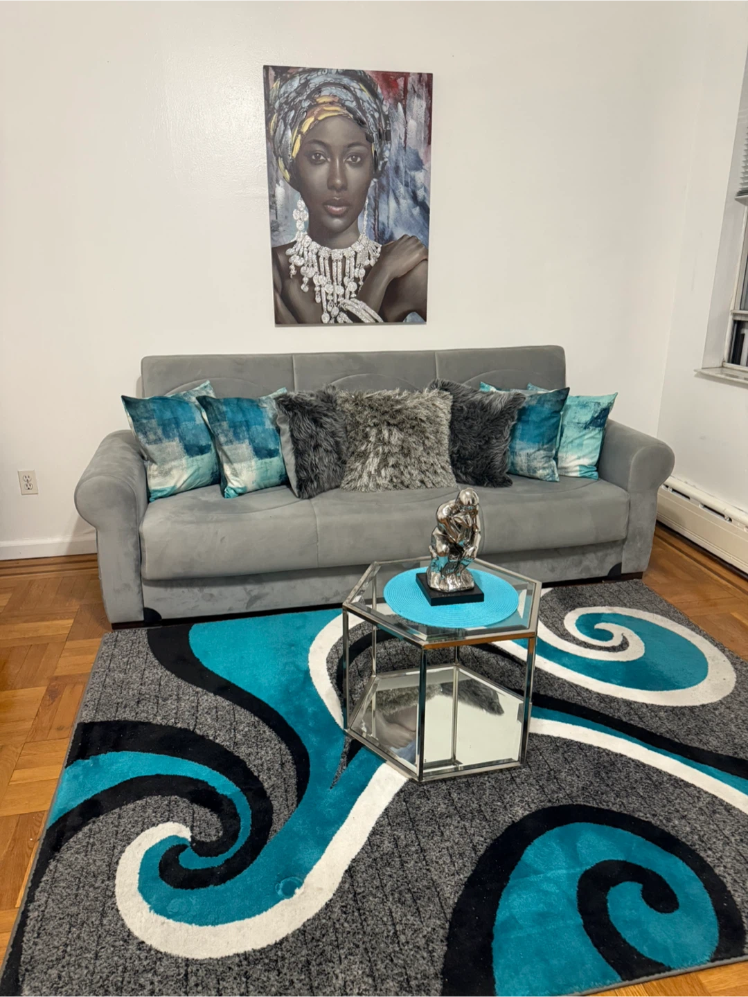 Area Rug - Turquoise, Gray, Black