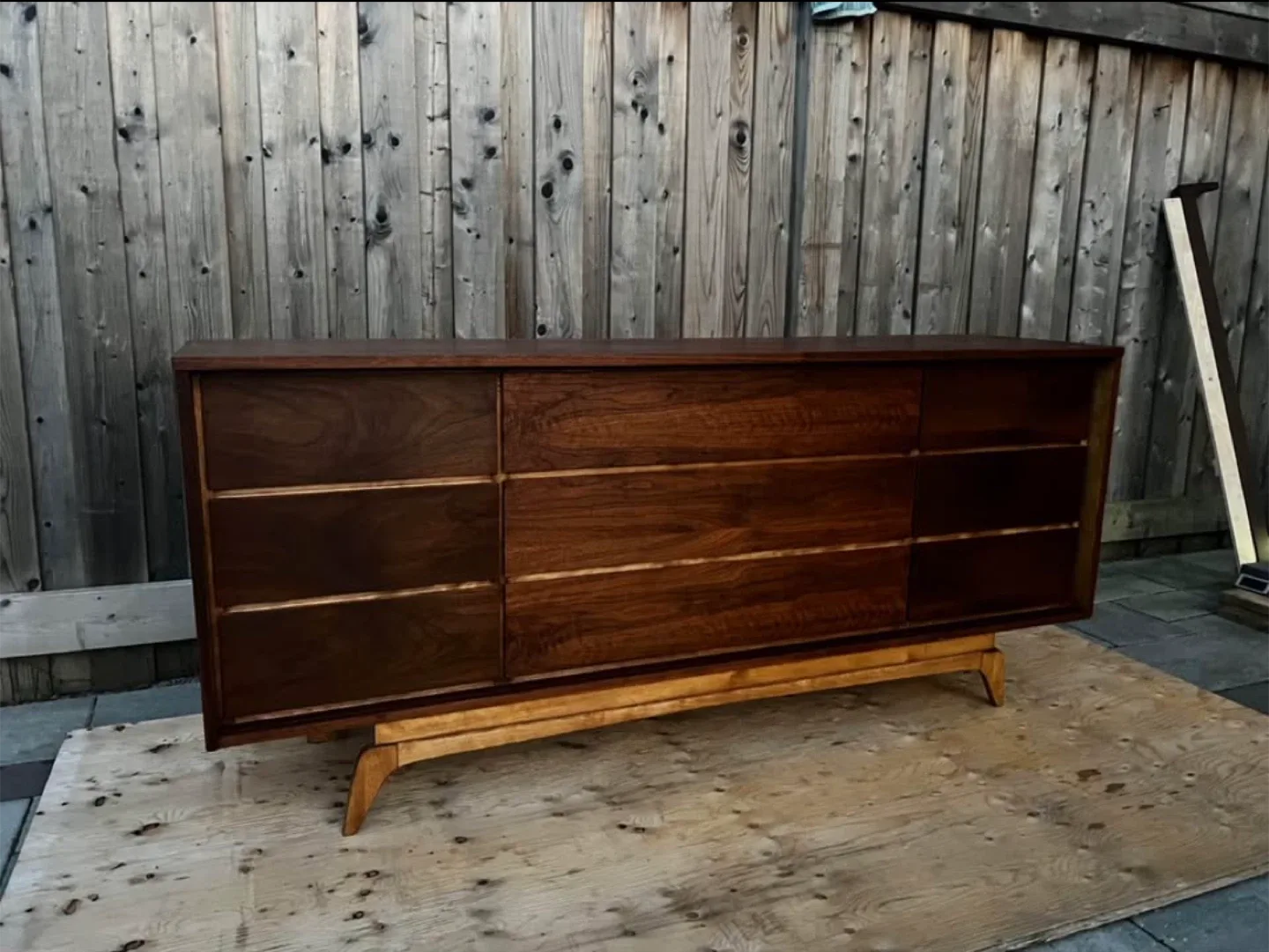 Mcm Walnut Dresser with Drawers Refinished thumbnail