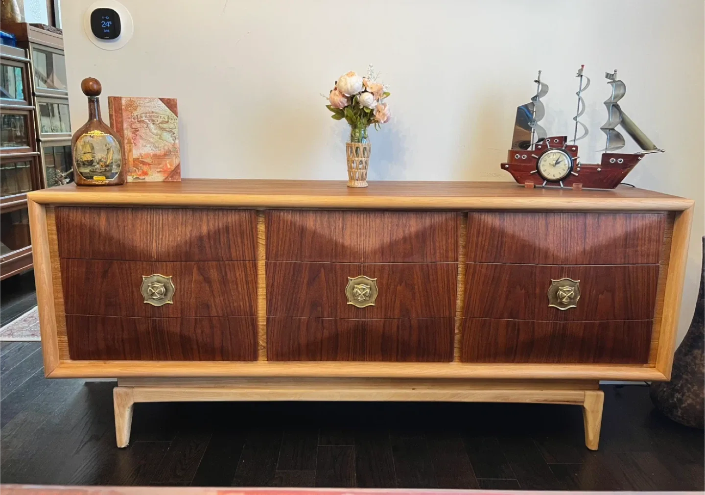Mcm Walnut Dresser - Solid Wood Refinish thumbnail