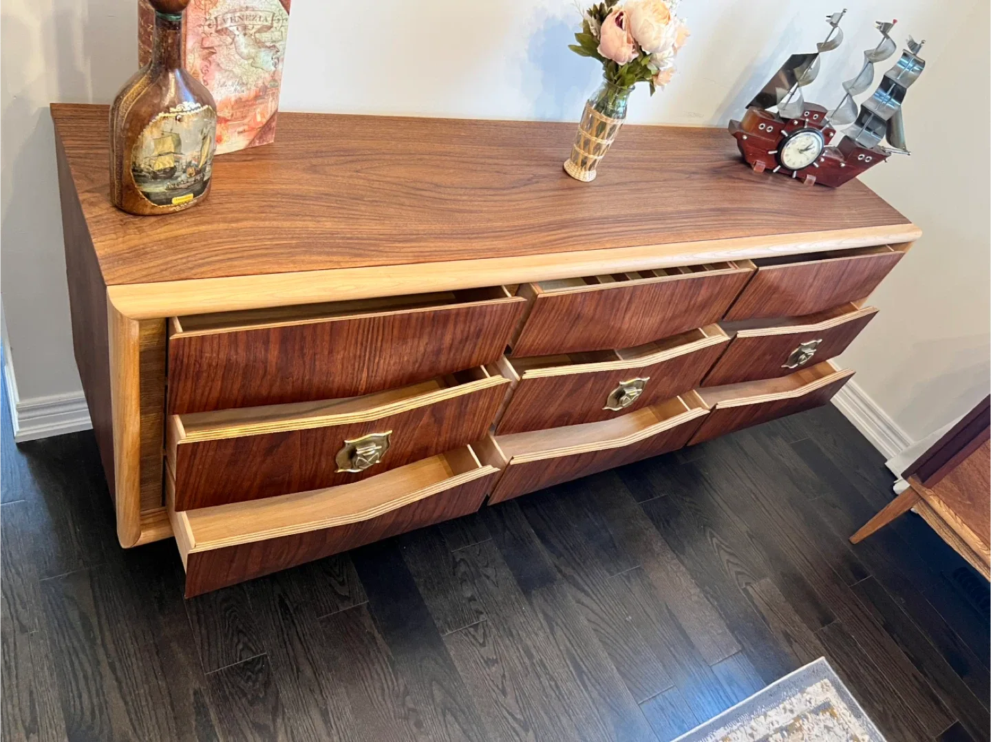 Mcm Walnut Dresser - Solid Wood Refinish image indicator(4)