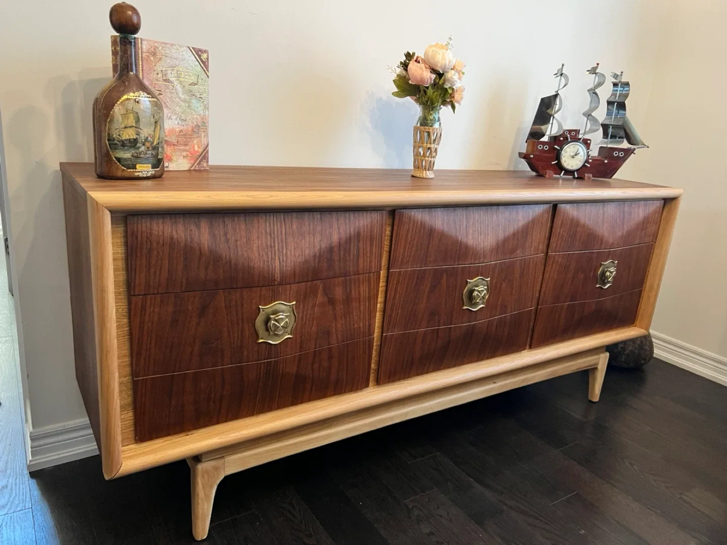 Mcm Walnut Dresser - Solid Wood Refinish image indicator(2)