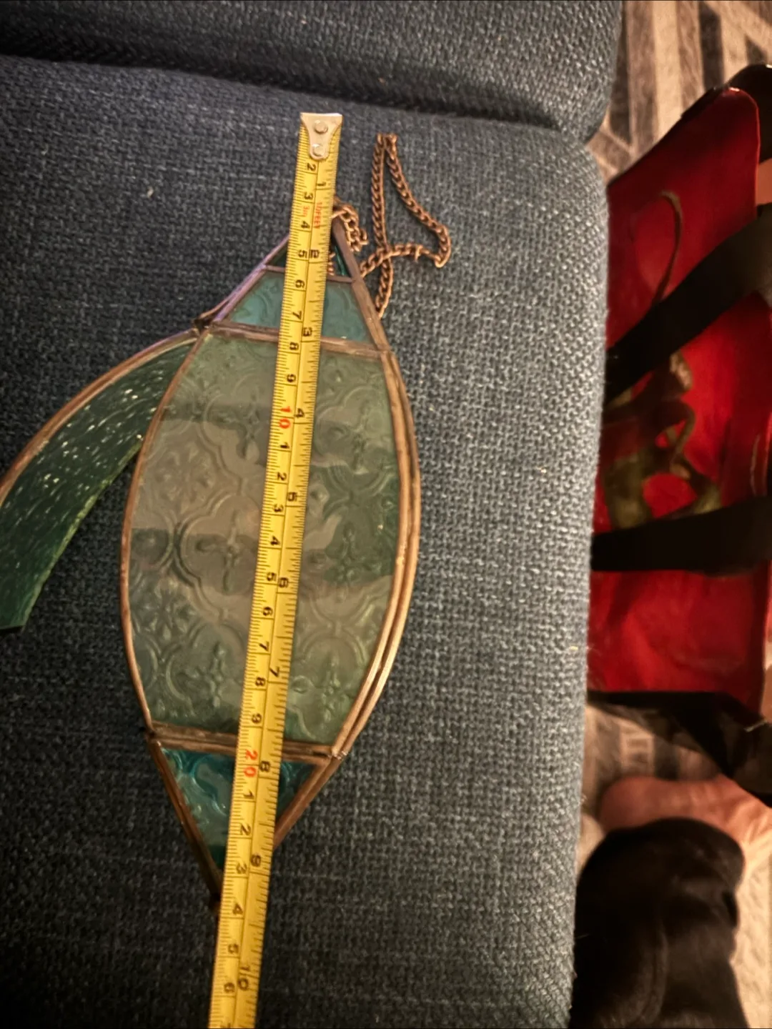 Teal Stained Glass Hanging Lantern image indicator(3)