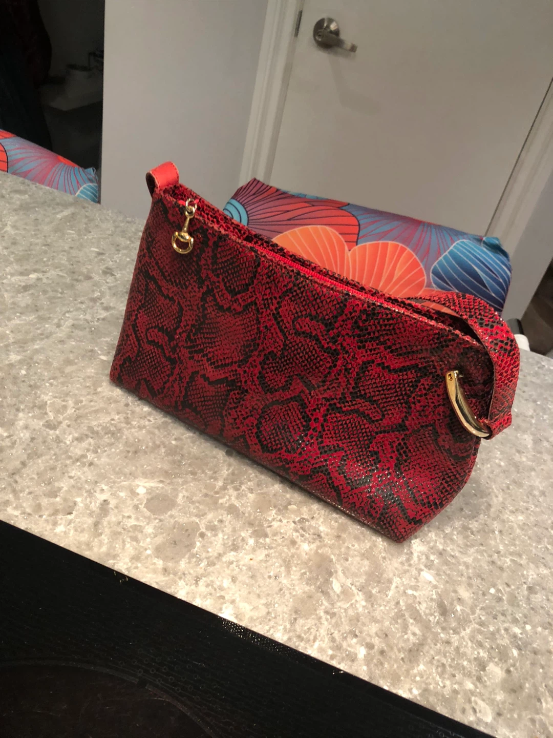Due Fratelli Red Snakeskin Leather Bag