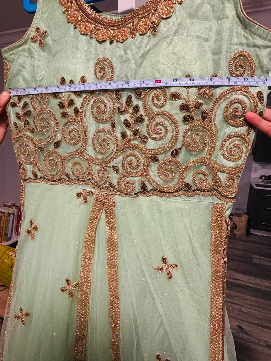 Green & Gold Embroidered Dress image indicator(4)