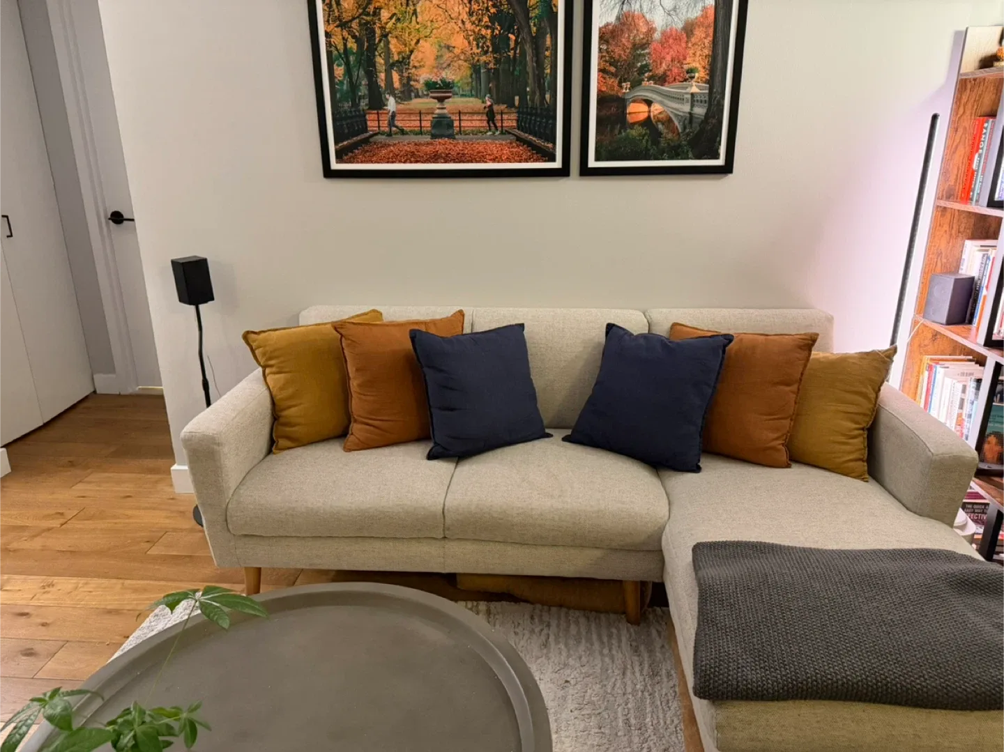 West Elm Sectional Sofa 79” with throw pillows image indicator(2)