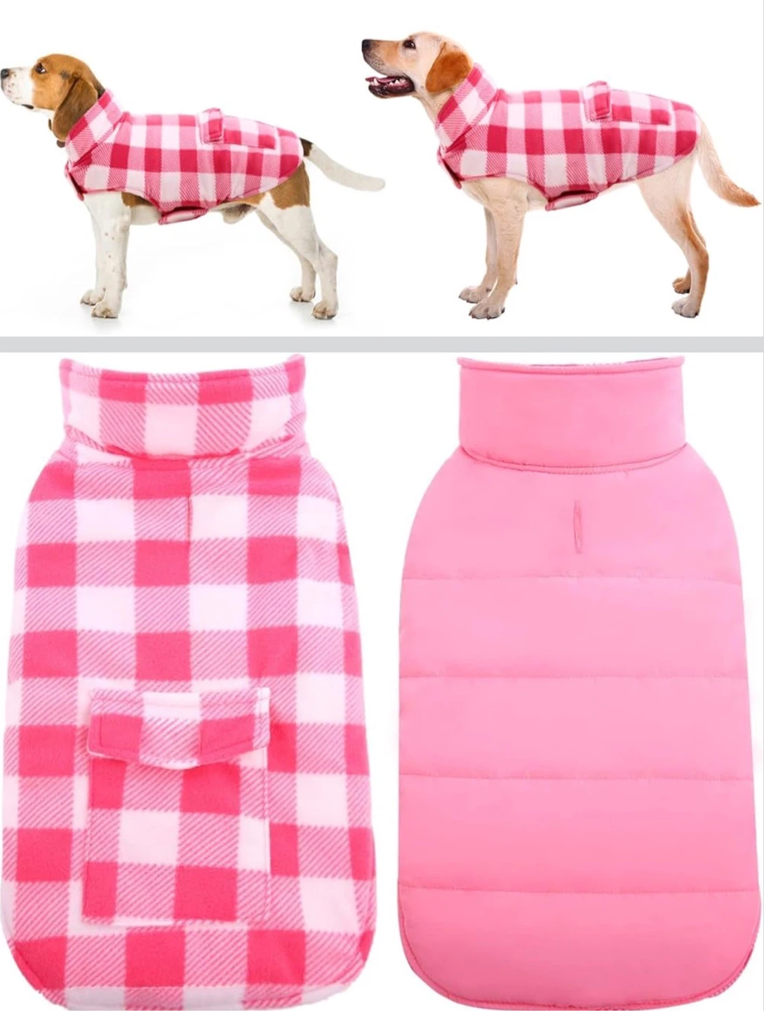 XL Pink Plaid Reversible Dog Winter Coat – Waterproof(brand new)