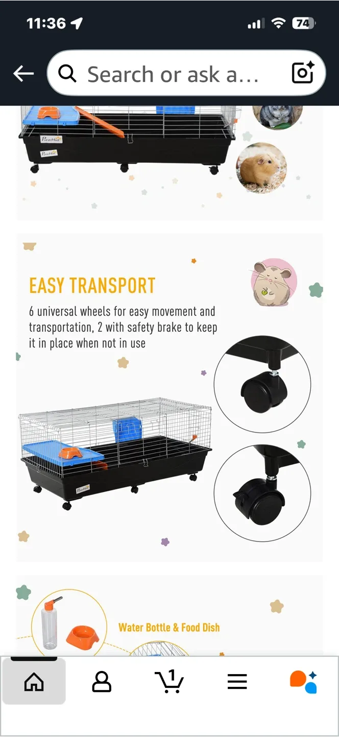 PawHut 47" Small Animal Cage - Black image indicator(6)