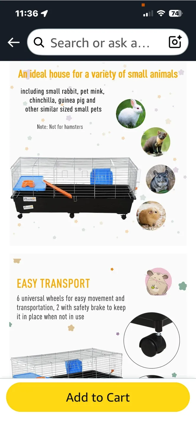 PawHut 47" Small Animal Cage - Black image indicator(7)