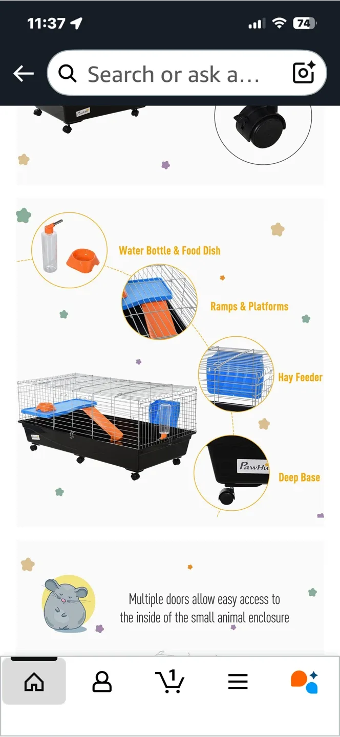 PawHut 47" Small Animal Cage - Black image indicator(8)