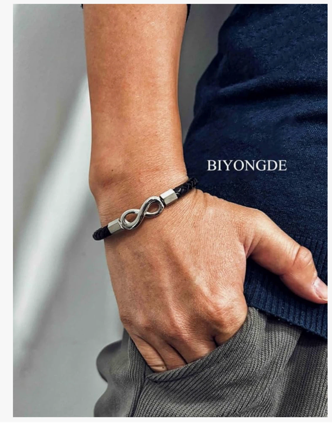Braided Black Leather Infinity Bracelet