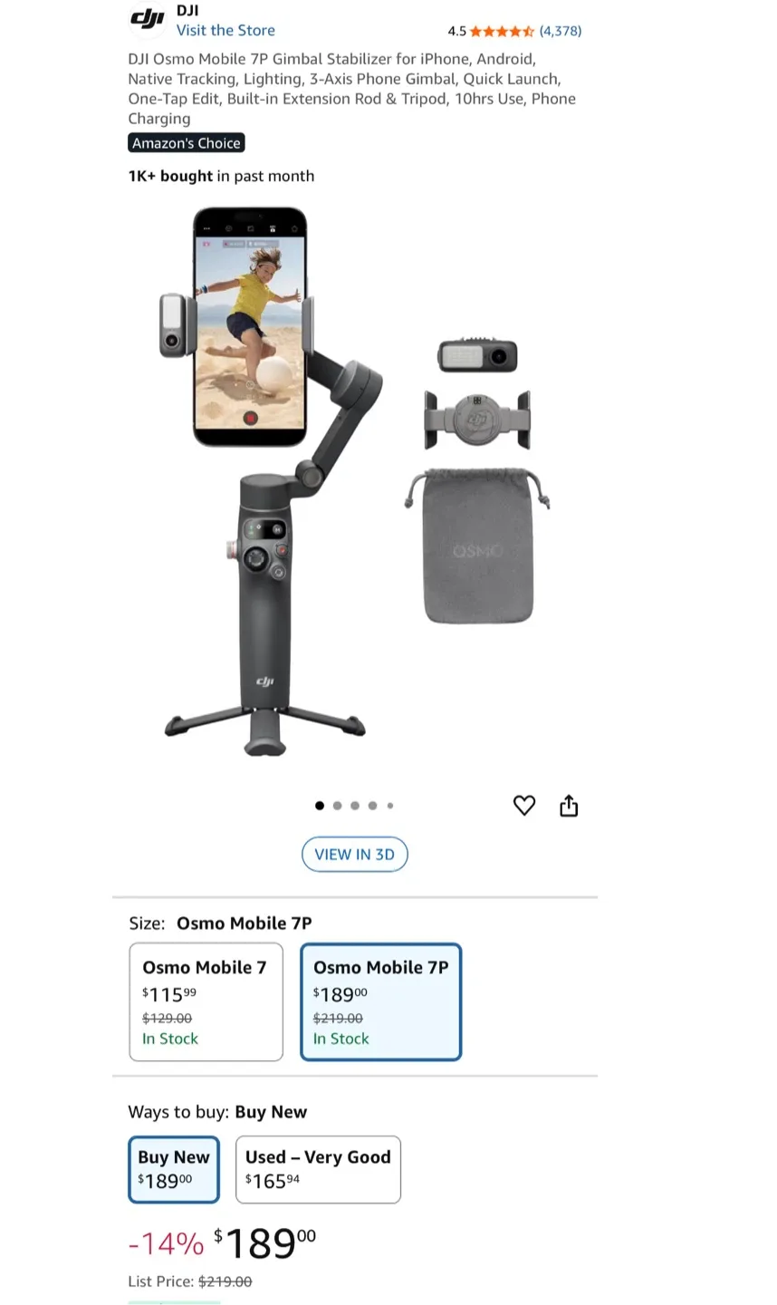 DJI Osmo Mobile 7P Gimbal Stabilizer thumbnail