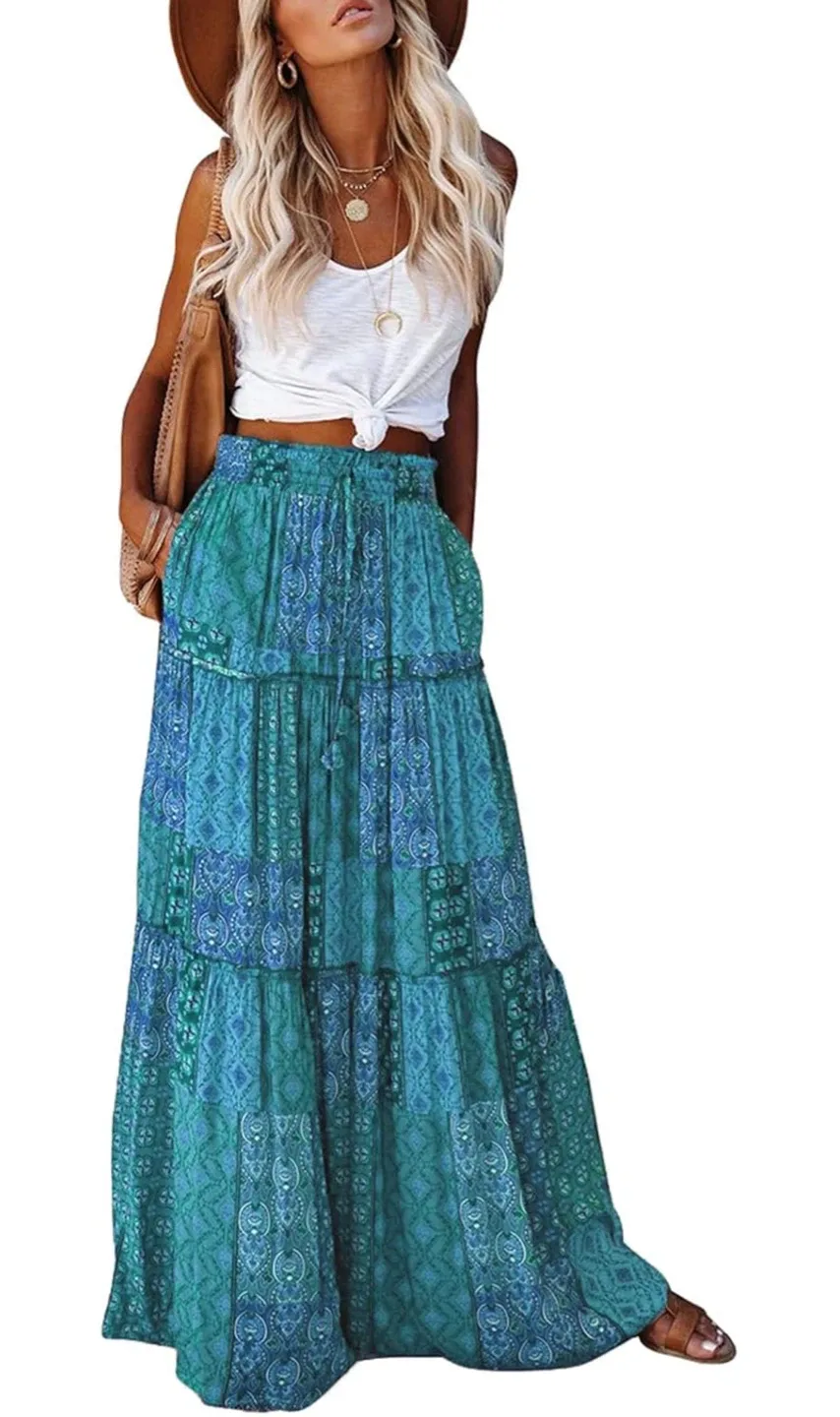 Boho Maxi Skirt - Blue/Green Pattern image indicator(2)