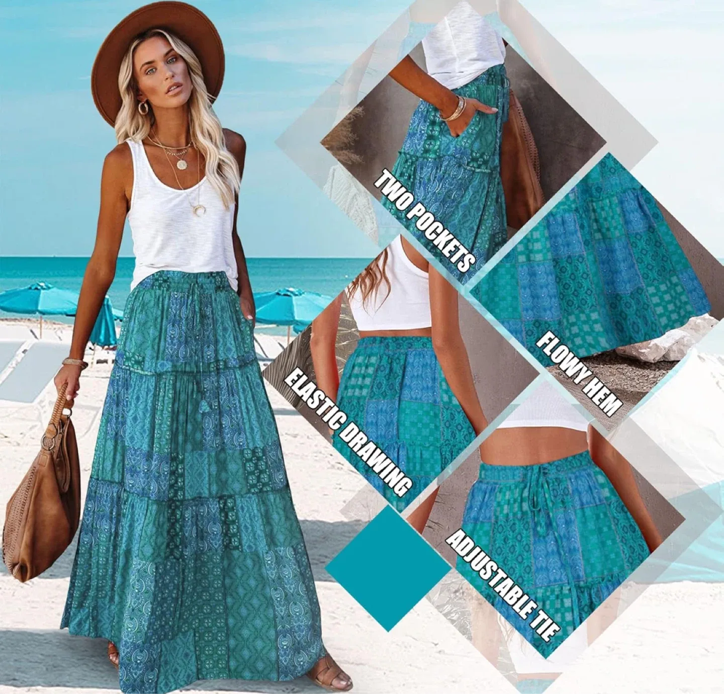 Boho Maxi Skirt - Blue/Green Pattern image indicator(4)