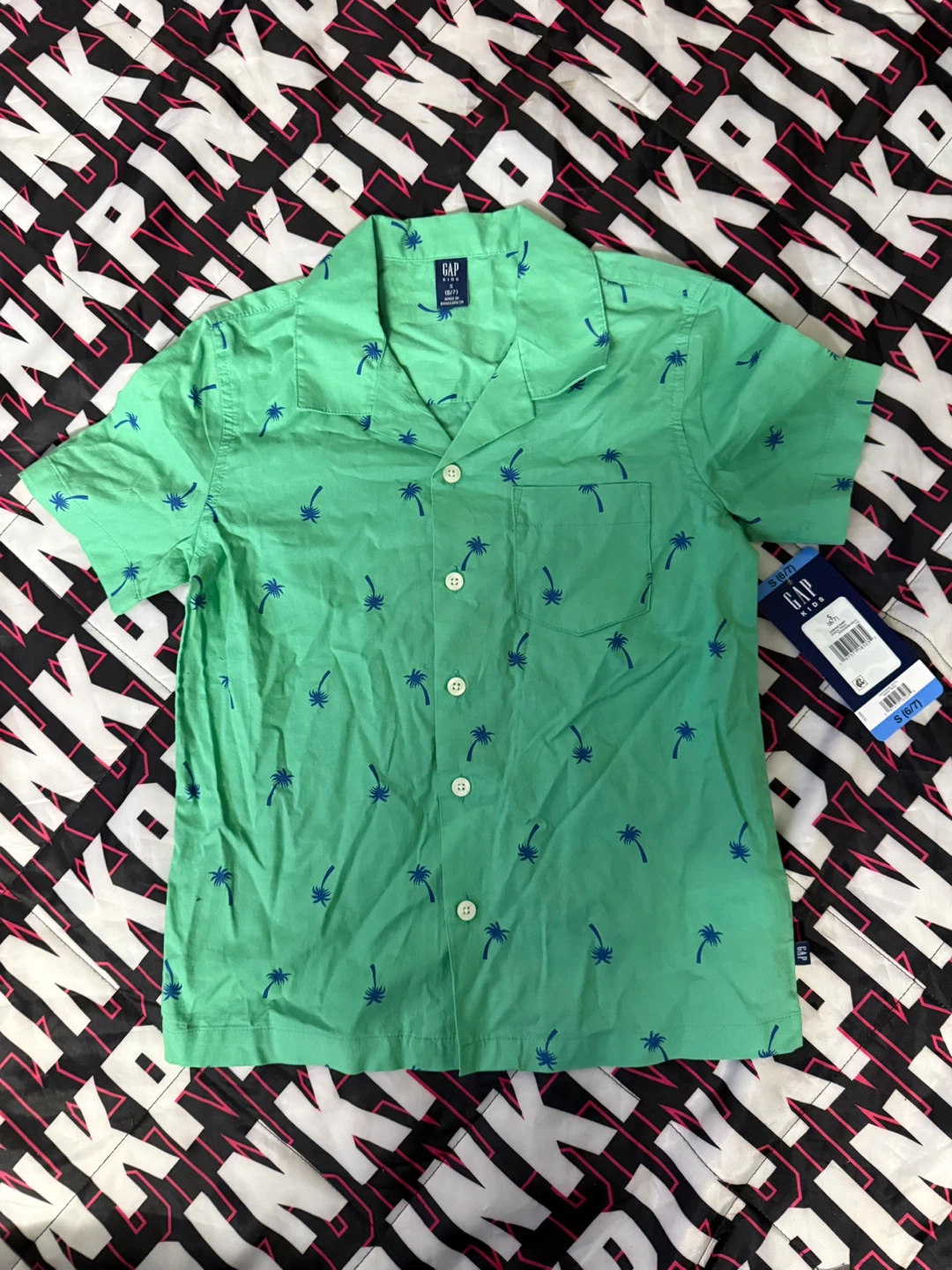 GAP Kids Green Palm Print Shirt - Size S (6/7)