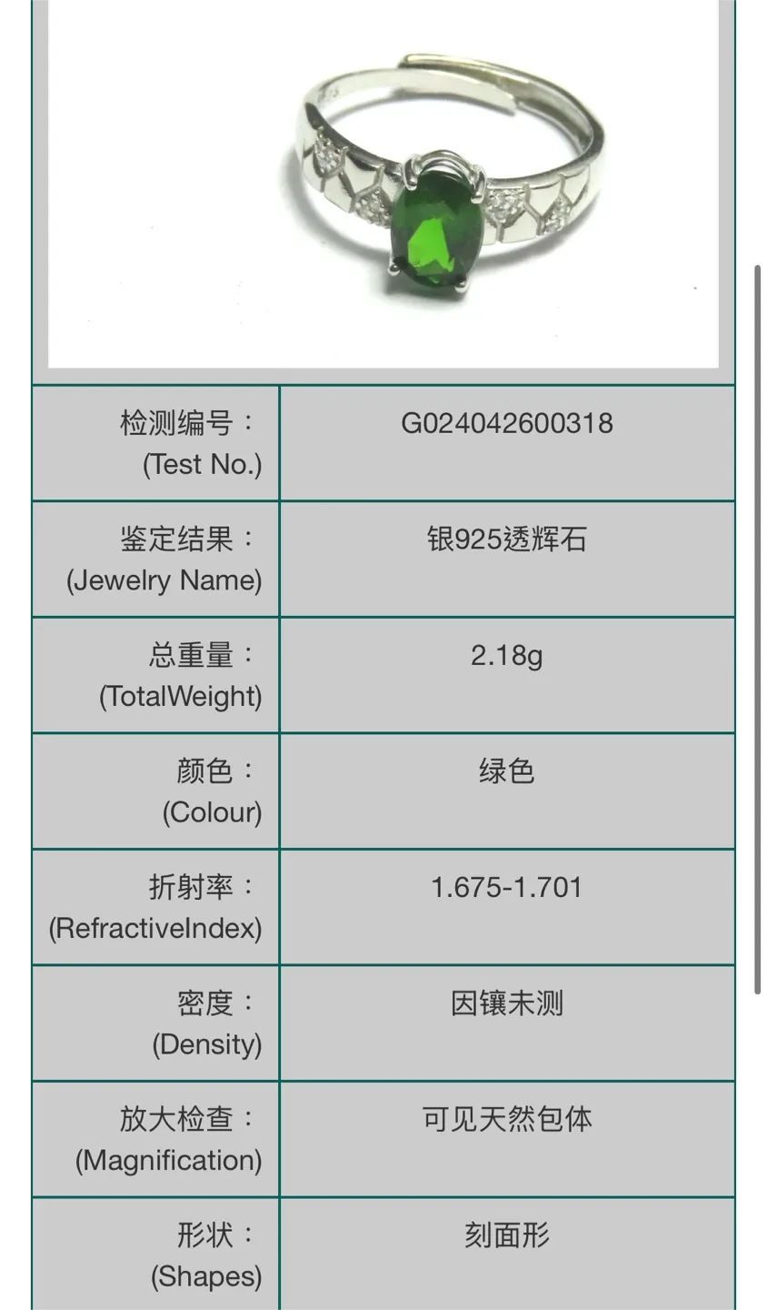 Natural Diopside S925 Silver Ring image indicator(4)