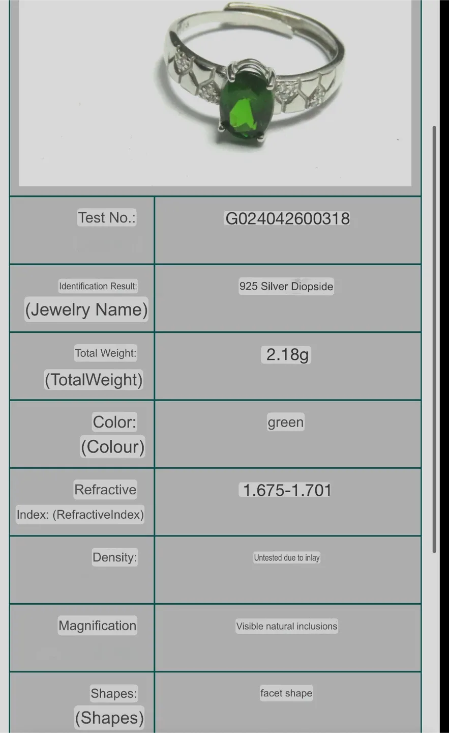 Natural Diopside S925 Silver Ring image indicator(3)