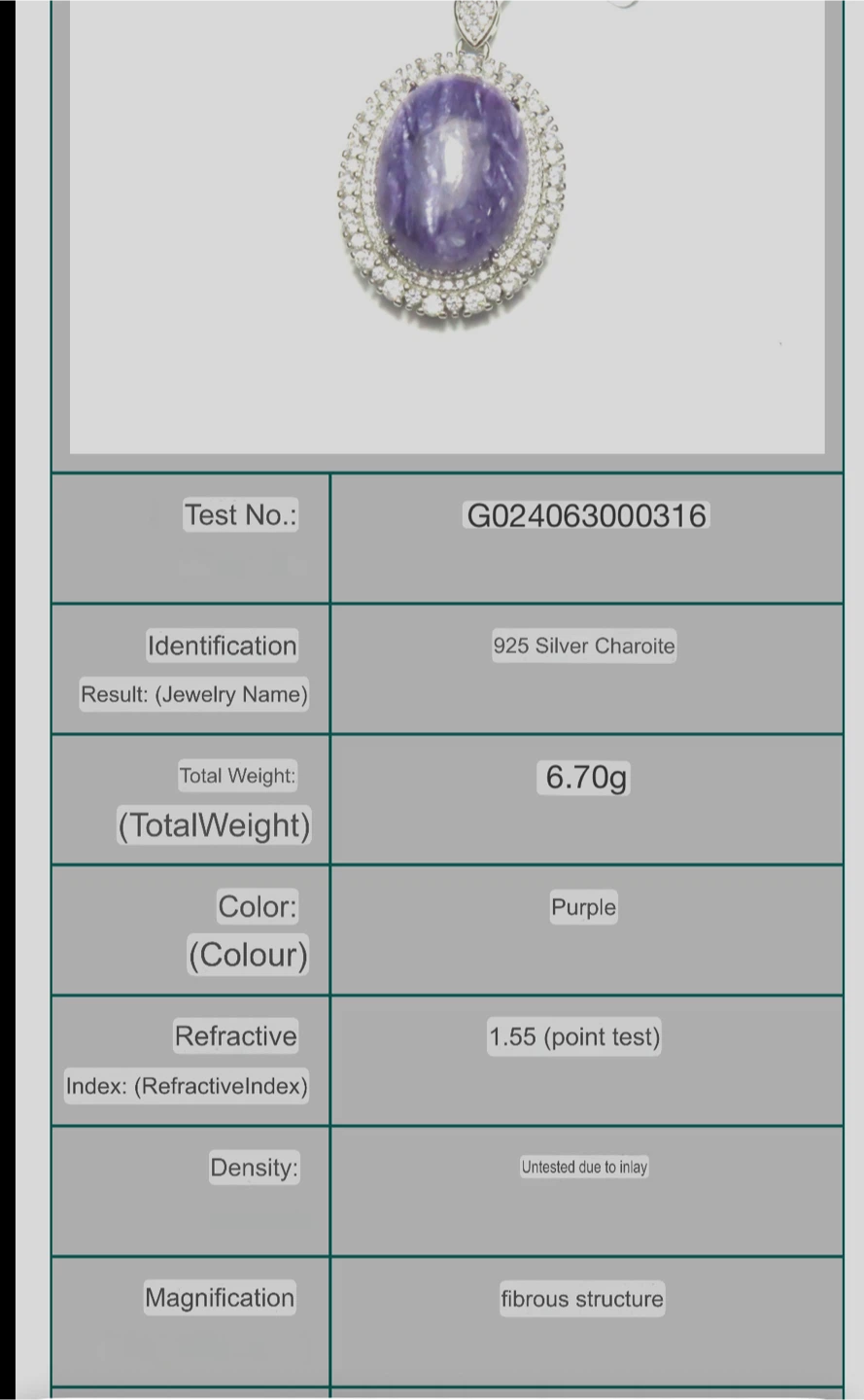 Natural Purple Charoite S925 Silver Pendant - photo 3
