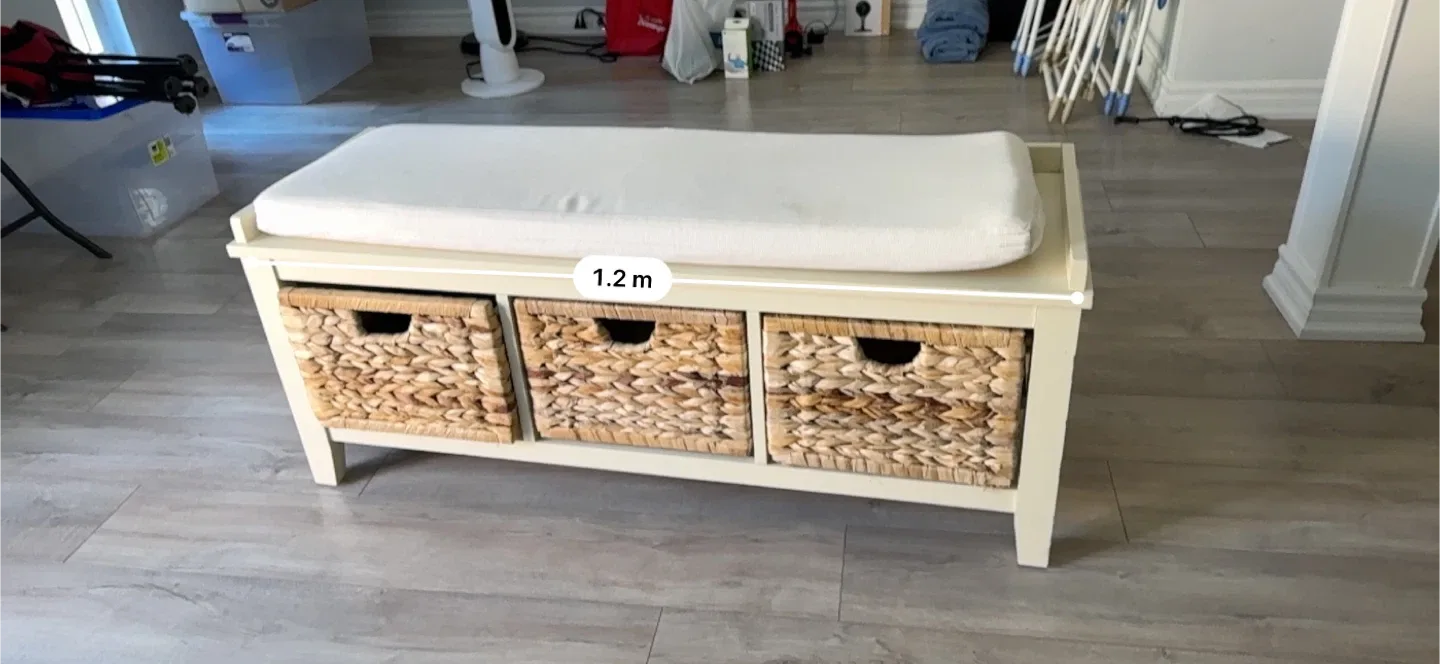 Bench with Wicker Baskets & Cushion - 1.2m Long image indicator(3)