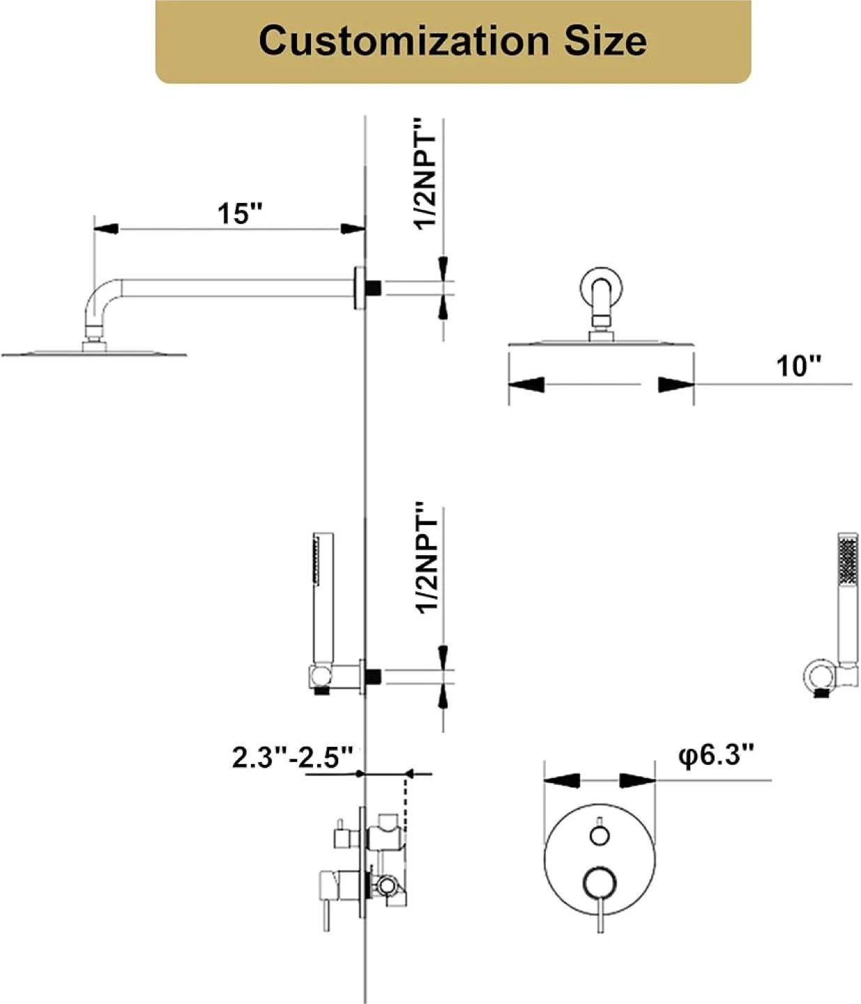 SMALIBUSS Matte Black Shower Faucet Set image indicator(3)