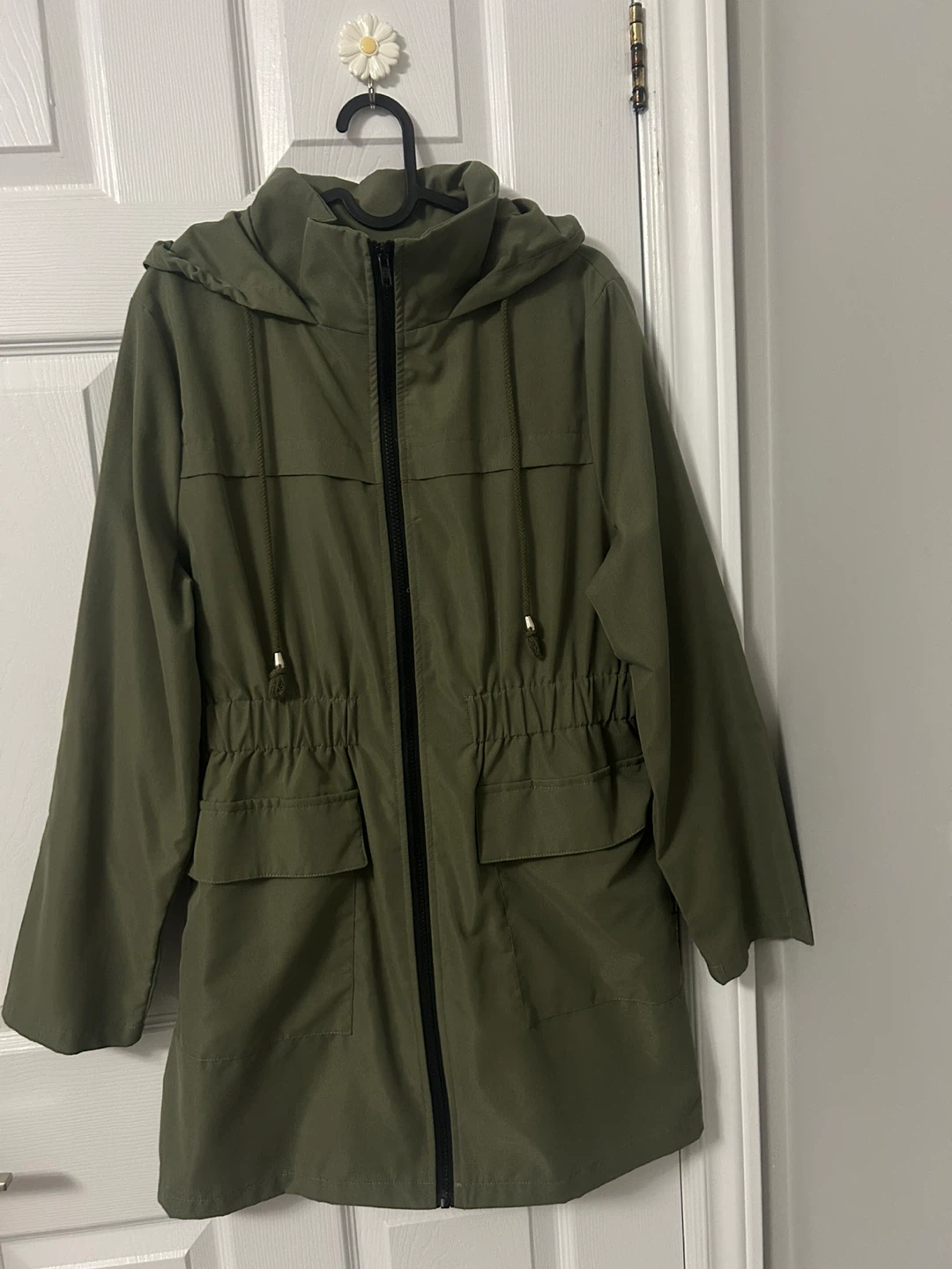 Olive Green Hooded Rain Jacket
