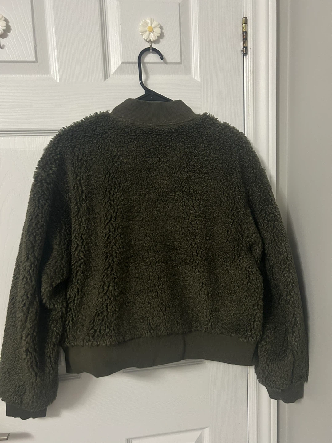 Olive Green Fuzzy Bomber Jacket - photo 2