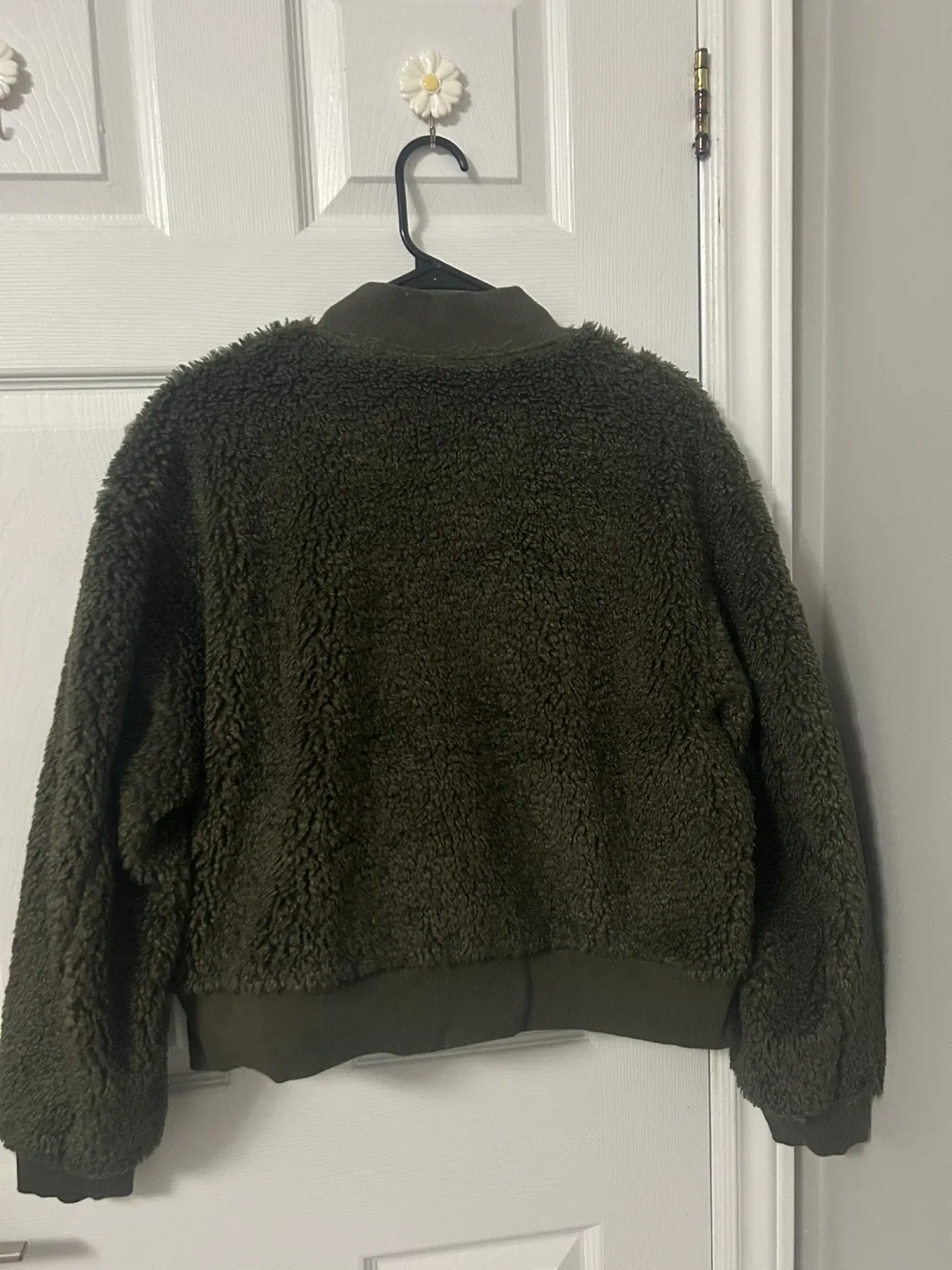 Olive Green Fuzzy Bomber Jacket image indicator(2)