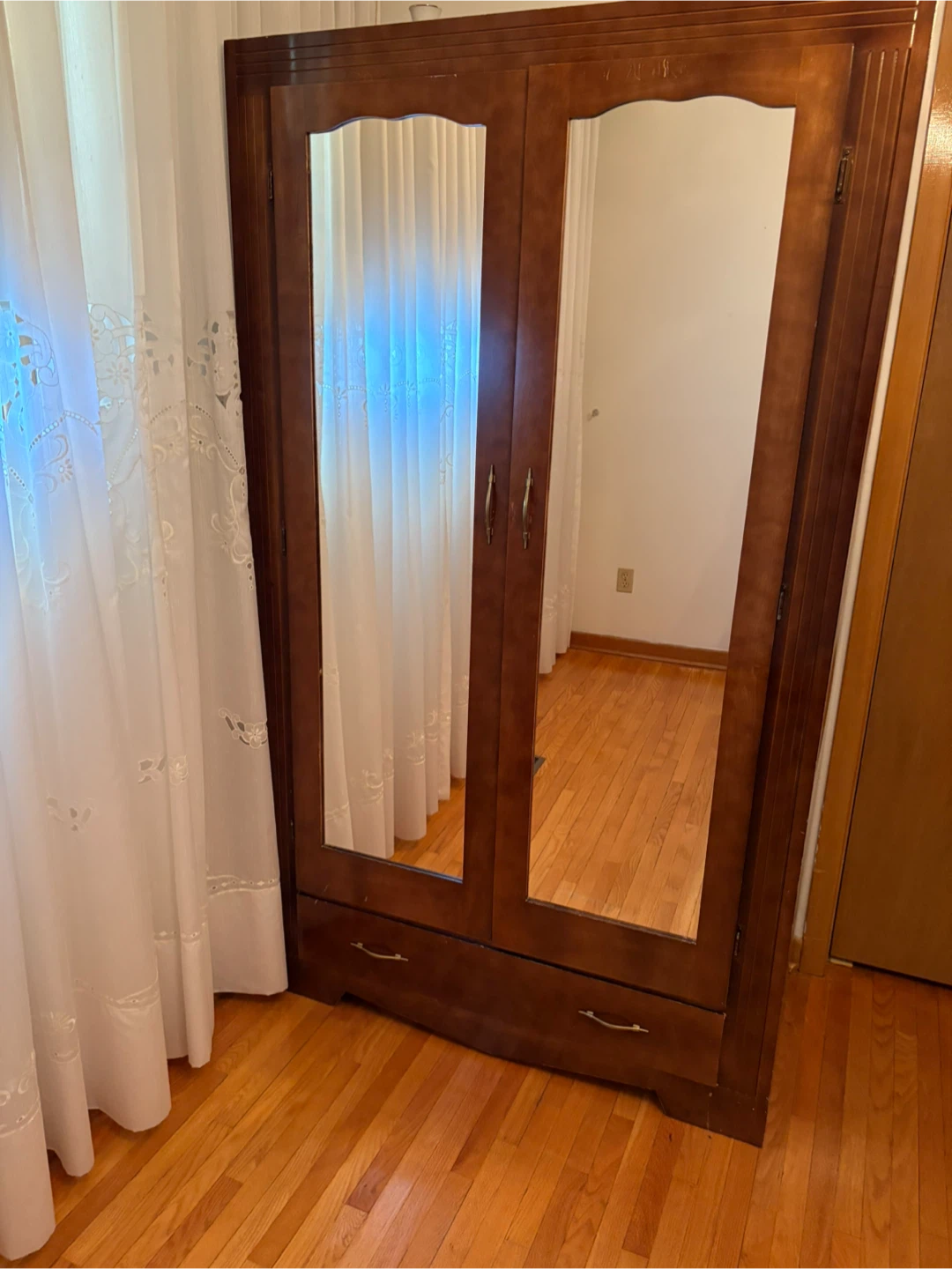 Vintage Wooden Armoire with Mirrored Doors