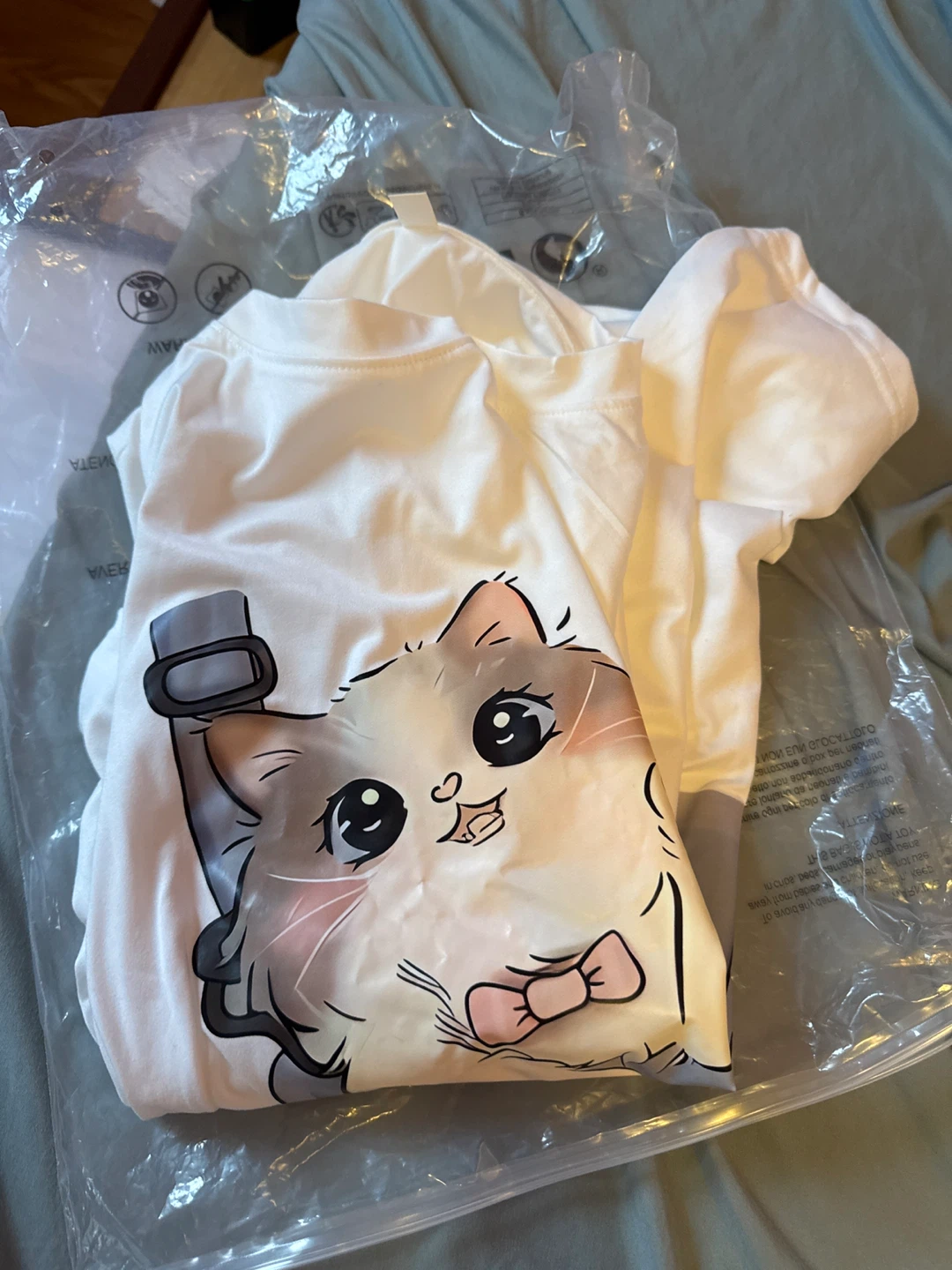 White T-Shirt with Cat Graphic, Size XL - photo 2