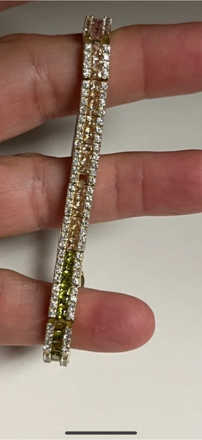 925 Silver Gold Plated Rainbow Tennis Bracelet image indicator(6)