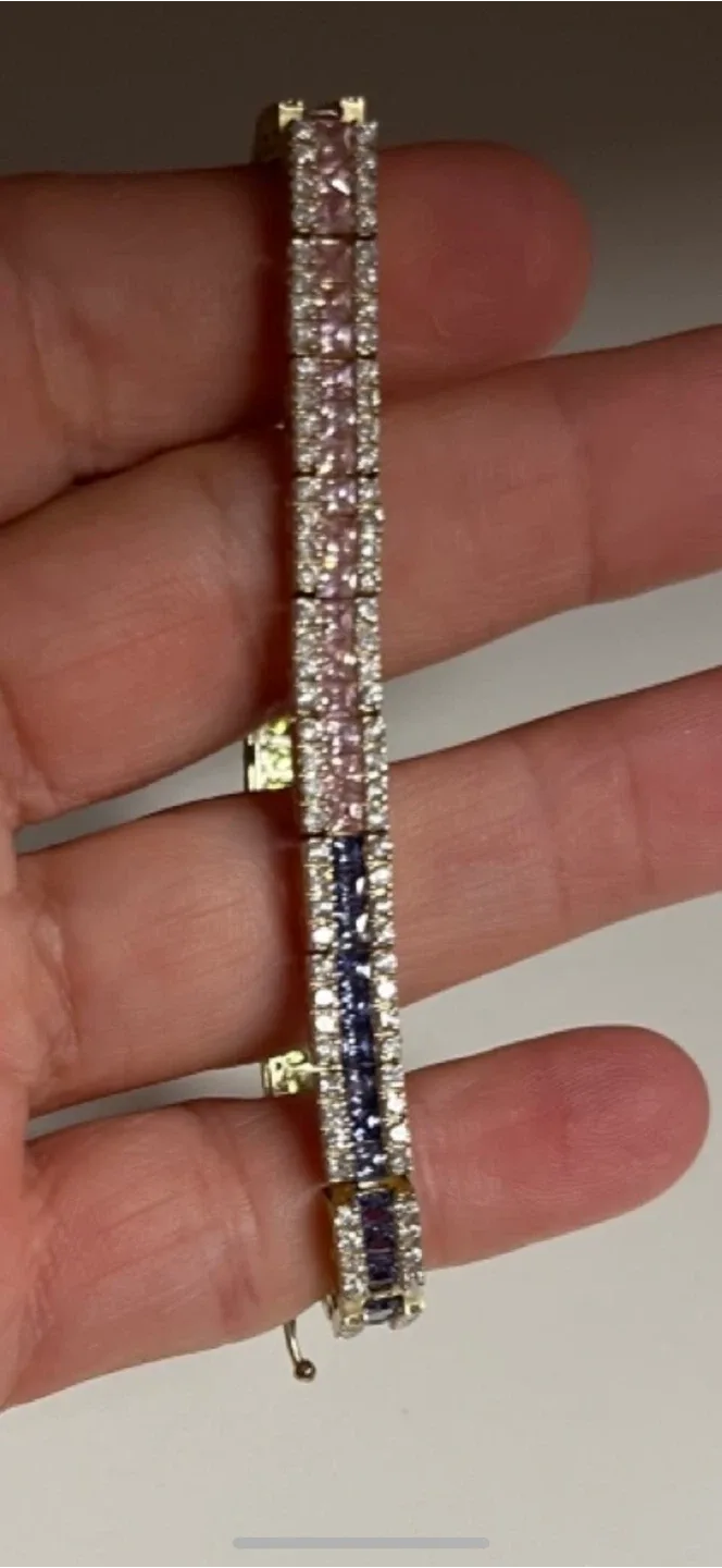 925 Silver Gold Plated Rainbow Tennis Bracelet image indicator(4)