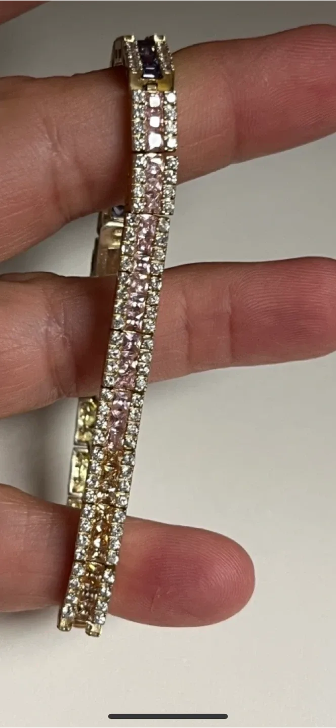 925 Silver Gold Plated Rainbow Tennis Bracelet image indicator(3)