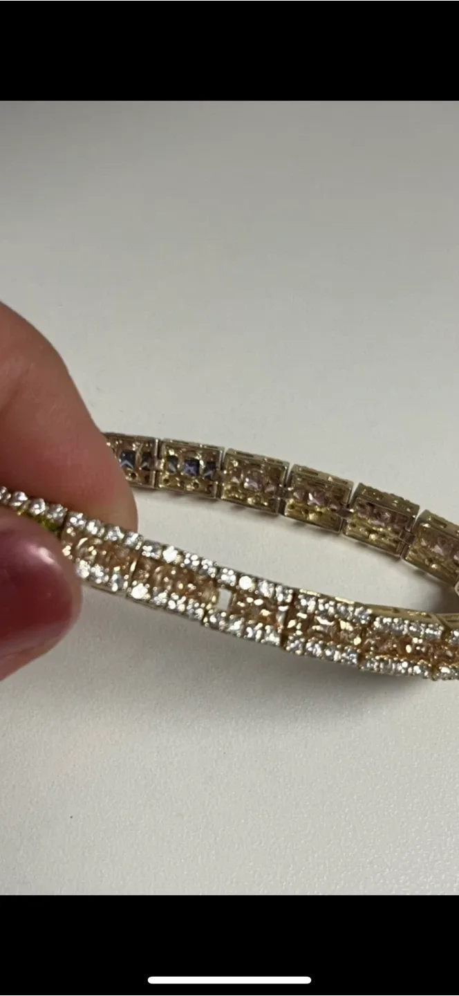 925 Silver Gold Plated Rainbow Tennis Bracelet thumbnail