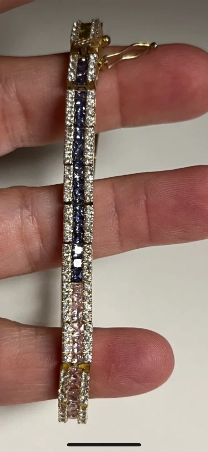 925 Silver Gold Plated Rainbow Tennis Bracelet image indicator(5)