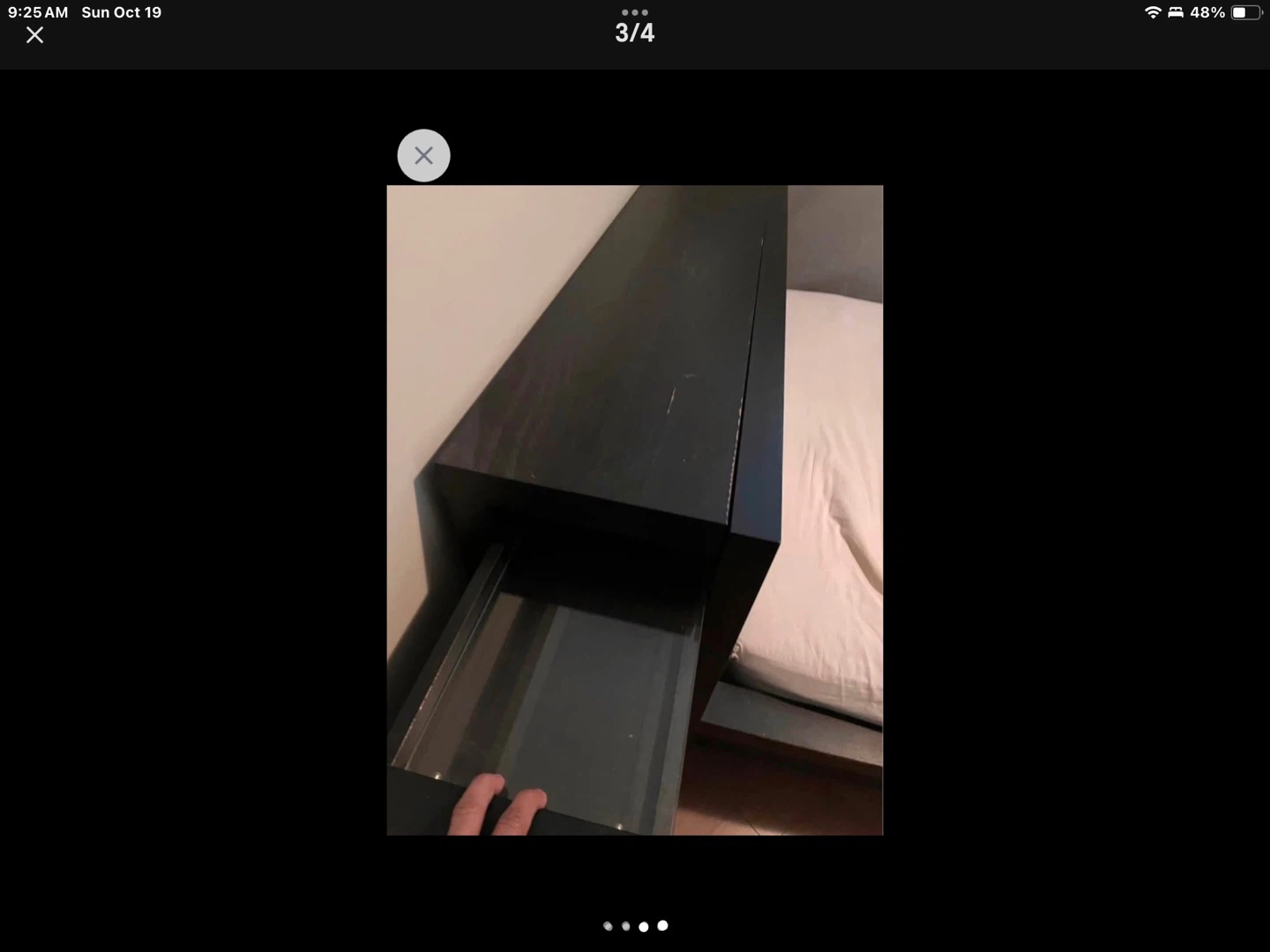 Dark Wood Bed Frame with back shelf and Side Tables - photo 3