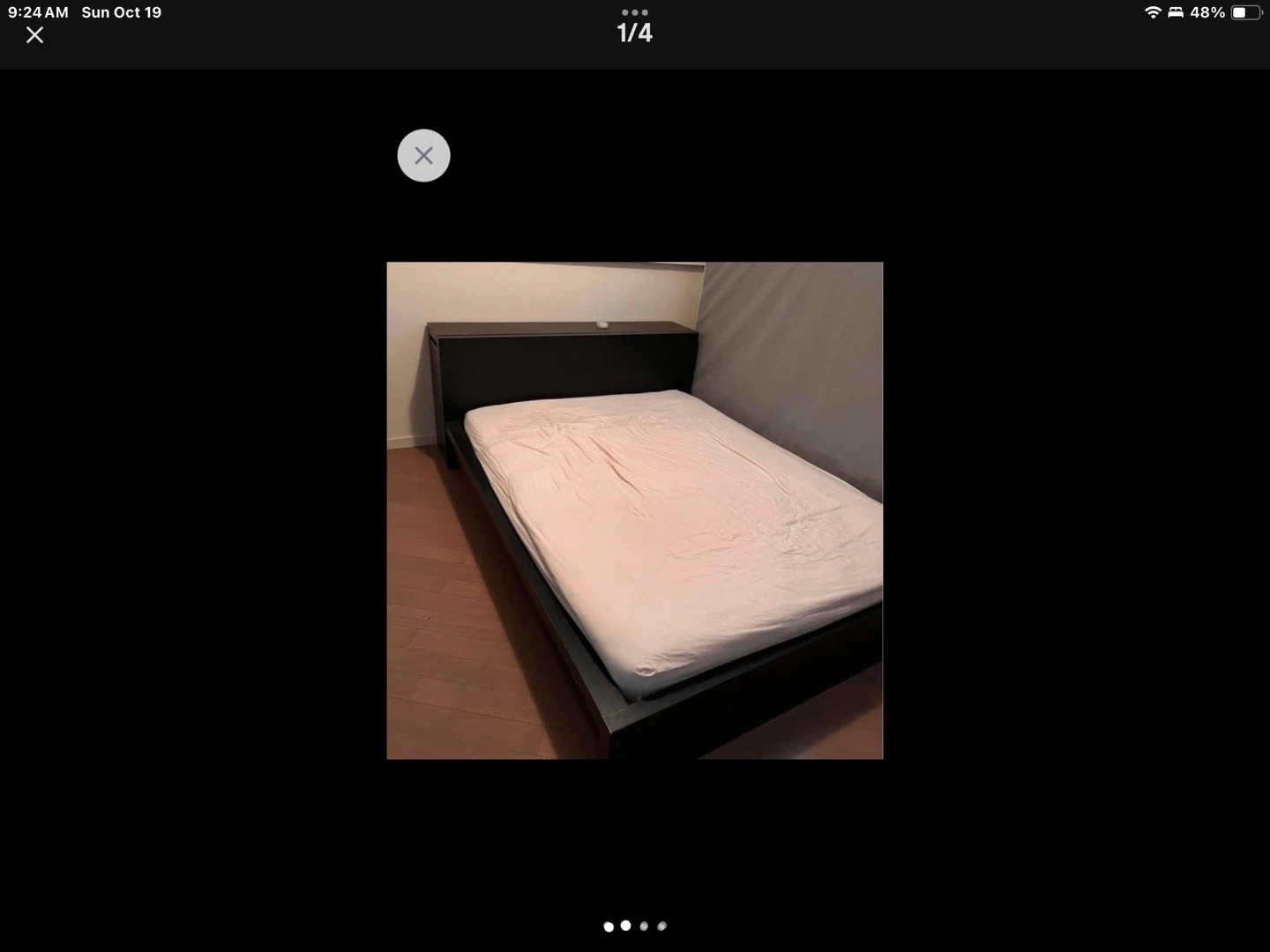 Dark Wood Bed Frame with back shelf and Side Tables